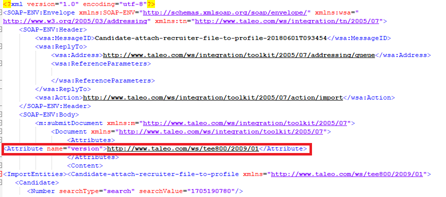 attribute of http://www.taleo.com/ws/tee800/2009/01 is highlighted