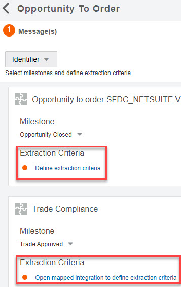 Integration showing milestone list and link to define extraction criteria