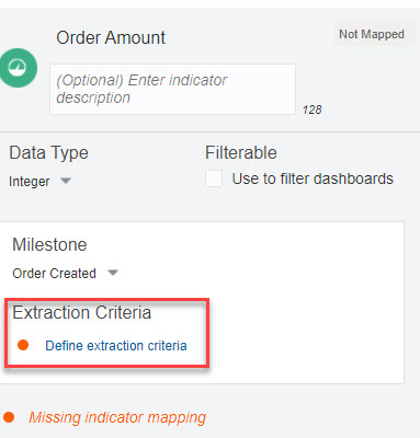 Indicator associated with milestone mapped to an integration