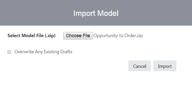 Import Model dialog with archive zip selected