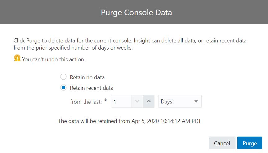 Purge Console Data dialog