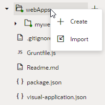 Import option shown when you click Source View, then right-click the webApps directory