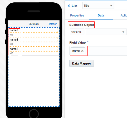 Bind data to the fields of the Devices screen