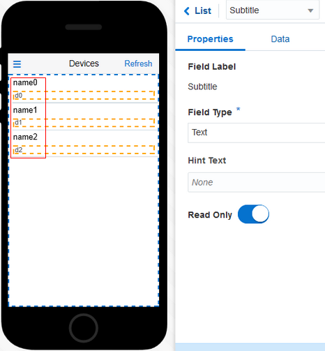 Layout of the Devices screen