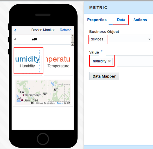 Bind data to the Humidity field of the Device Monitor screen 