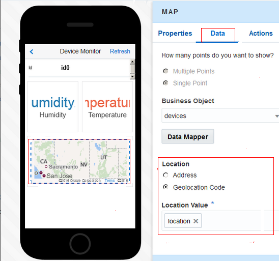 Bind data to the Location field of the Device Monitor screen
