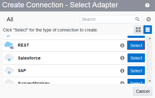 Create Connection - Select Adapter dialog box