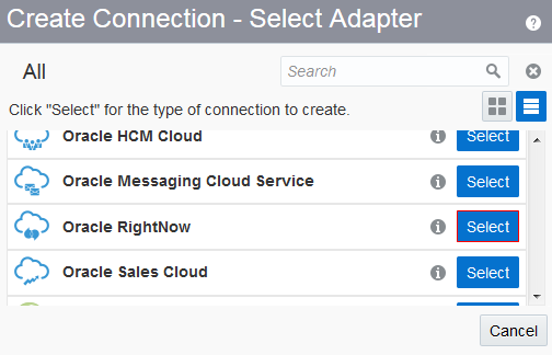 Create Connection - Select Adapter dialog box