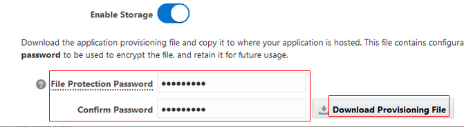 a section of the AMContainerIntegration page, where you can download the provisioning file after entering a file protection password
