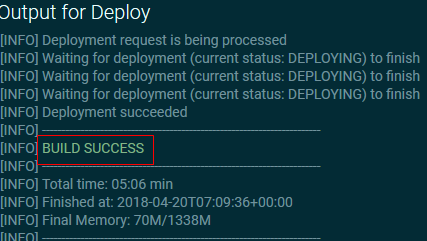Messages on the Output for Deploy window