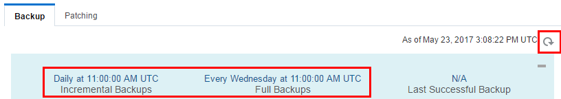 New schedule for automated backups on the Oracle Java Cloud Service instance Backup page