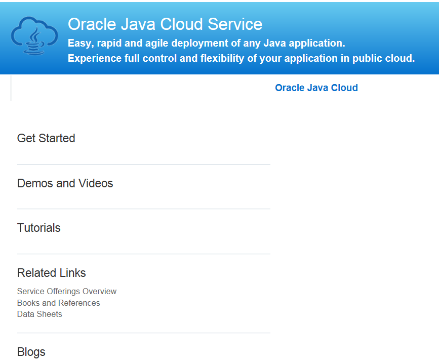 Oracle Java Cloud Service page