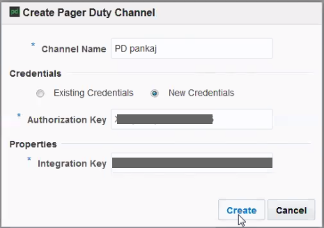 Create Pager Duty Channel dialog.