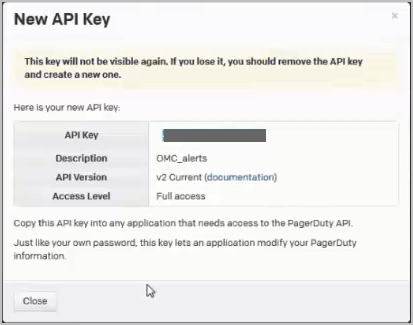 New API Key dialog