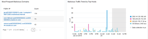 Most Frequent Malicious Domains and Malicious Traffic Trend by Top Hosts