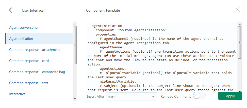 An image of the Agent intiation component in the Add Components menu.