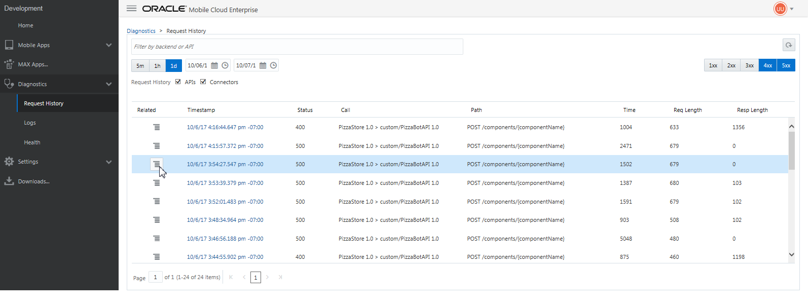 Description of diagnostics_log-entries_related_to_a_request.png follows