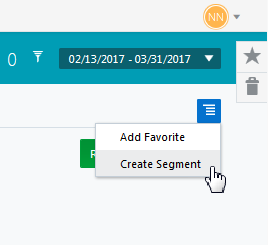 This image shows the Retention report report menu the options Add Favorite and Create Segment. Create Segment is selected. This image shows the Retention report report menu the options Add Favorite and Create Segment. Create Segment is selected.
