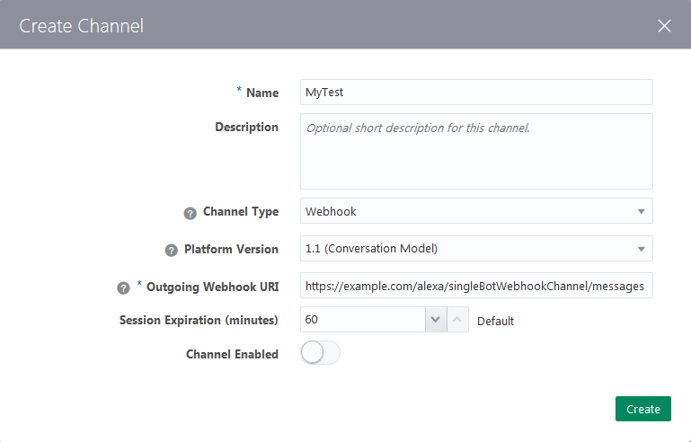 This is an image of the Create Channel dialog for a webhook.