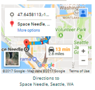 This image shows a map with directions to the Space Needle in Seattle, Washington