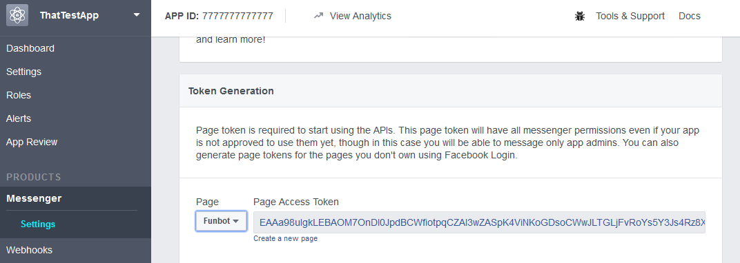 This is an image of the page access token.