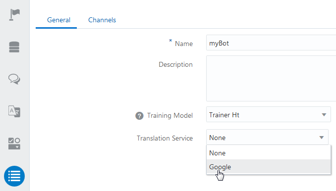 This is an image of the Translation Service menu on the Settings page.