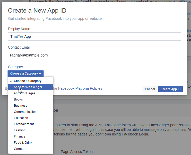 This is an image of the Facebook Create APP ID