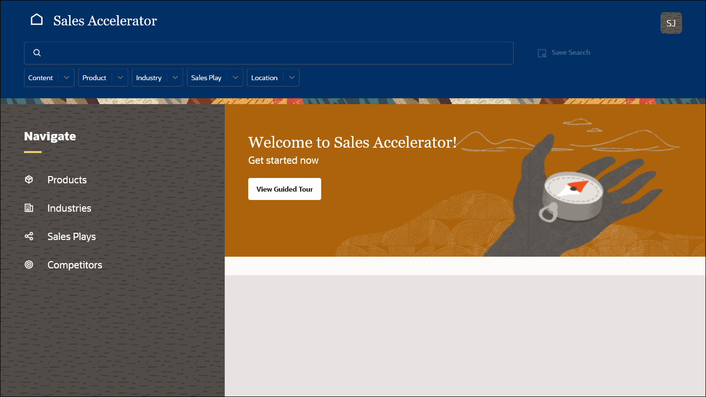 Sales Accelerator home page with the updated background color in the header.