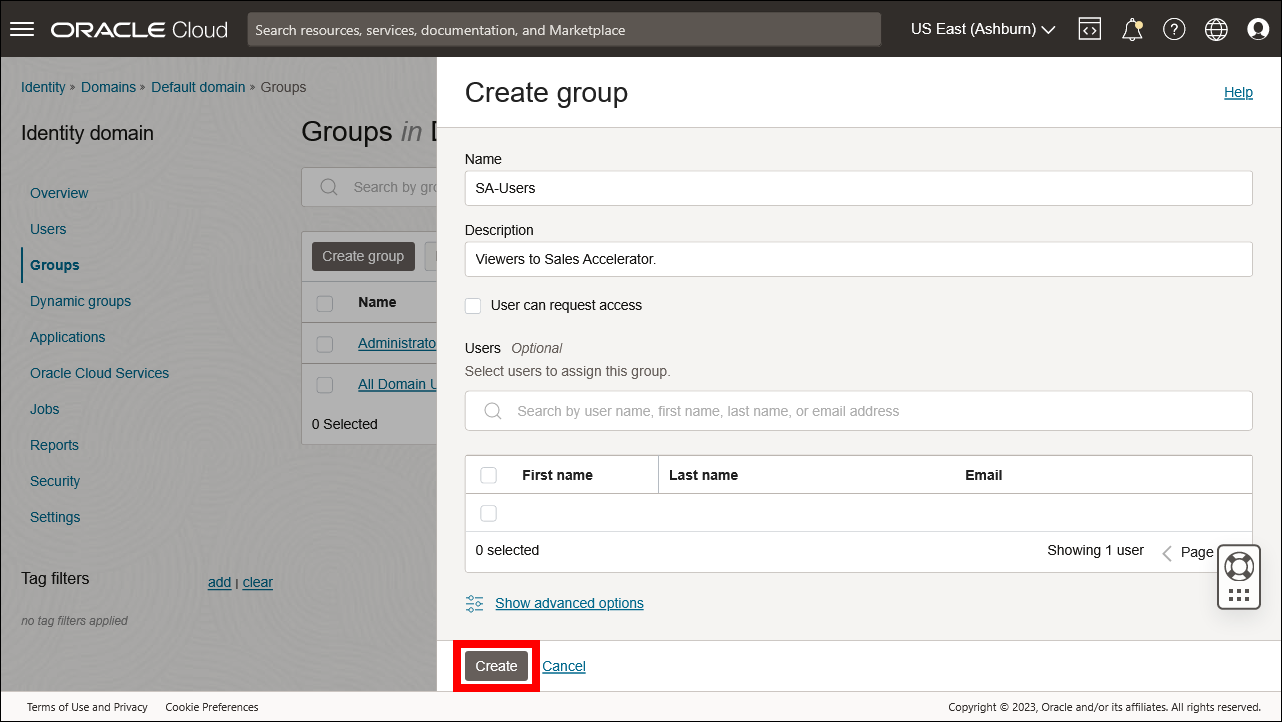 This image shows the Create Group panel.