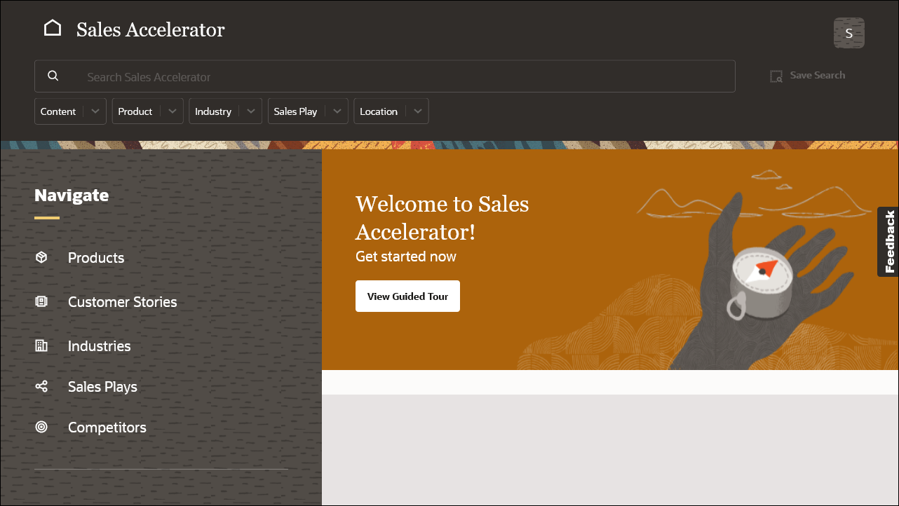 This image shows an empty Sales Accelerator instance.