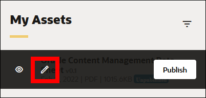 This image shows the edit icon for an asset on the My Content page.