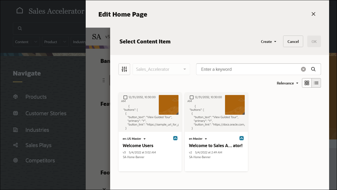 This image shows the Edit Home Page page, with the banner selection panel.