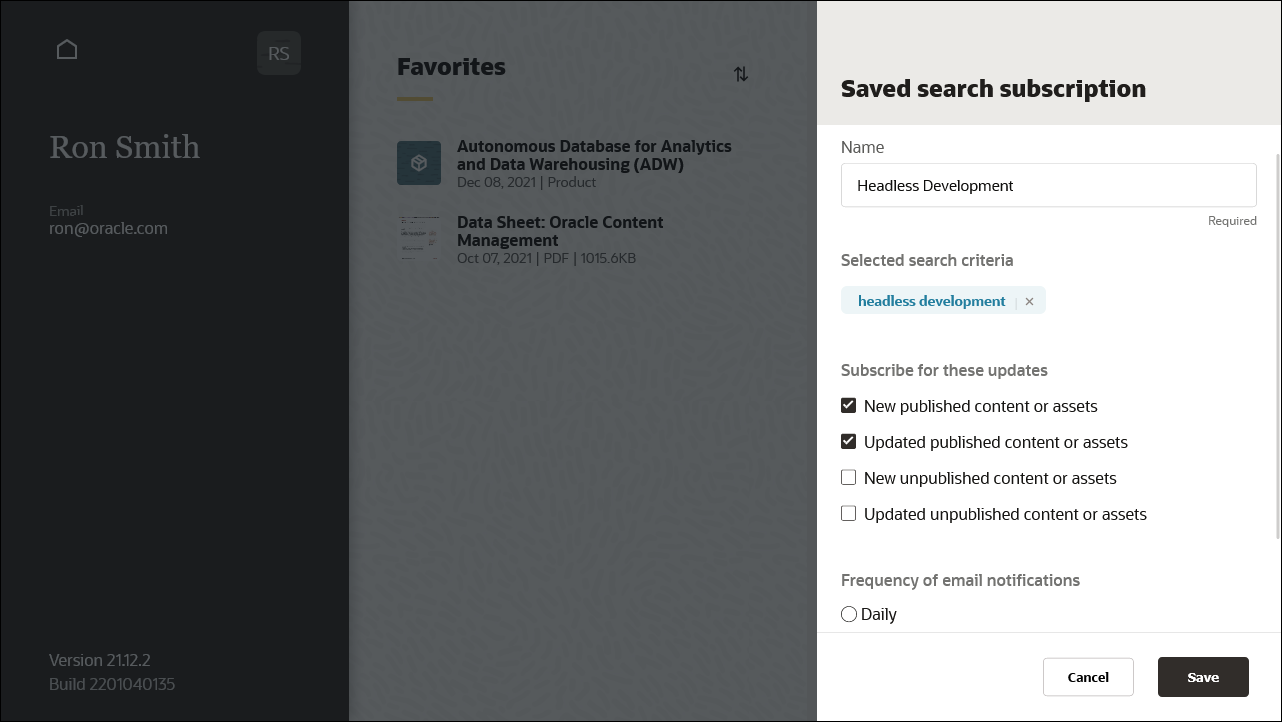This image shows the edit panel for a saved search, with options to change the search name as well as update notification options.