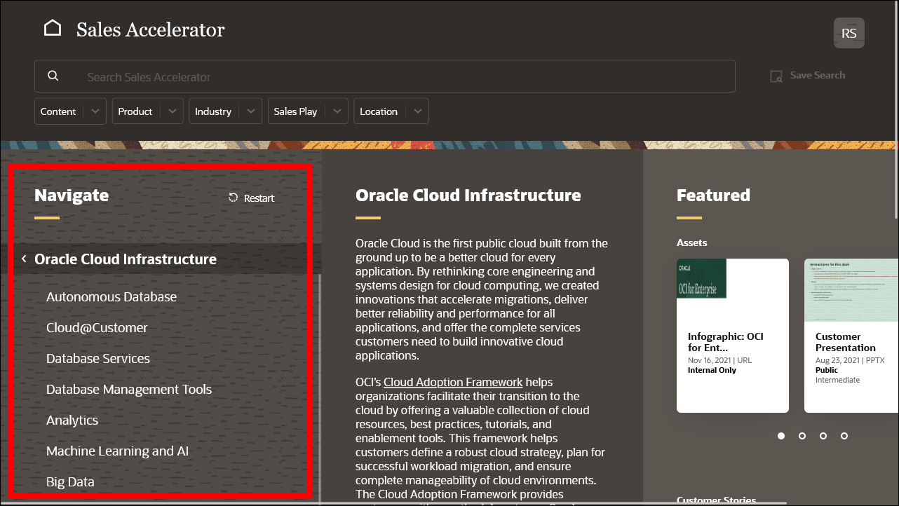 This image shows the Oracle Cloud Infrastructure category with some featured content.