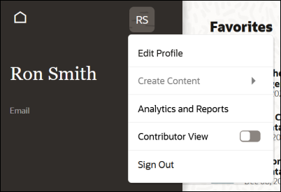 This image shows the user menu on the My Content page, which includes the Edit Profile option.
