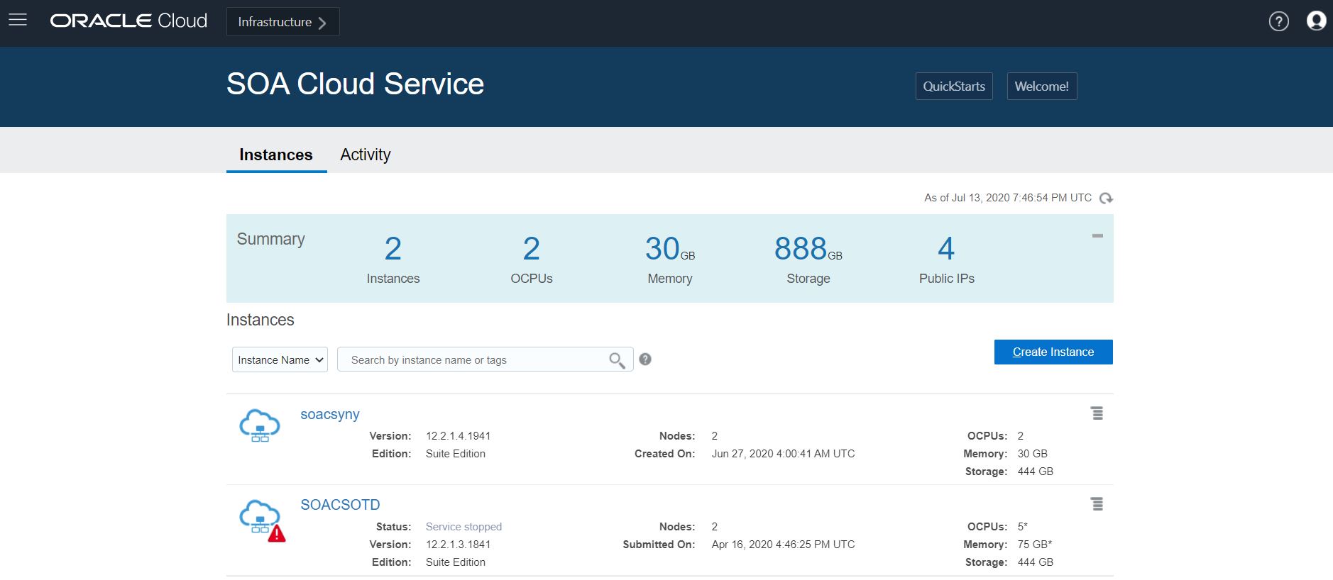 Oracle SOA Cloud Service Console in Oracle Cloud Infrastructure