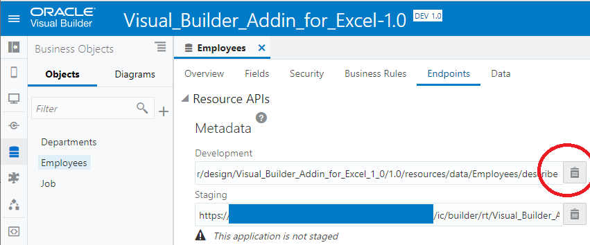 The metadata URL that you copy in Oracle Visual Builder