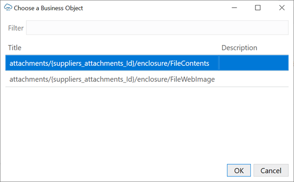 The Choose a Business Object dialog