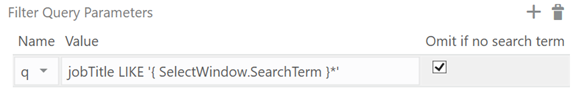A filter that returns job titles that begin with the user-provided search term