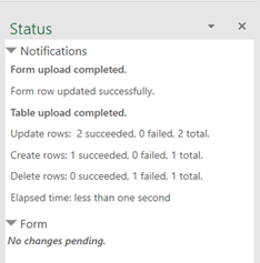 The Status Viewer showing that the form was updated successfully