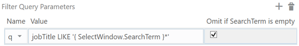 A filter that returns job titles that begin with the user-provided search term