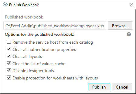 The image shows the Publish Workbook dialog.
