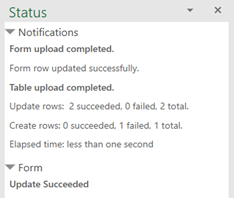 The Status Viewer showing that the form was updated successfully