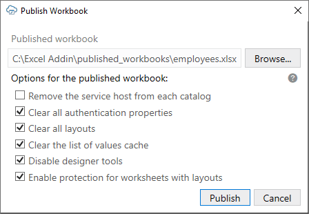 The image shows the Publish Workbook dialog.