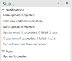 The Status Viewer showing that the form was updated successfully The Status Viewer showing that the form was updated successfully