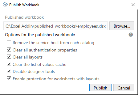 The image shows the Publish Workbook dialog.