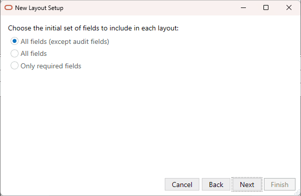 The fifth screen of the New Layout Setup wizard