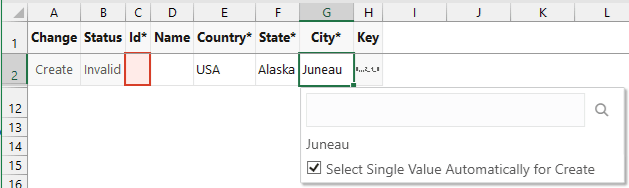 Select Single Value Automatically for Create check box