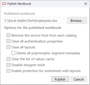 The image shows the Publish Workbook dialog.