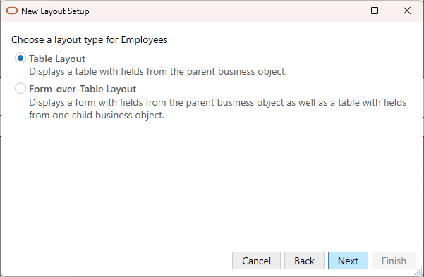 The fourth screen of the New Layout Setup wizard